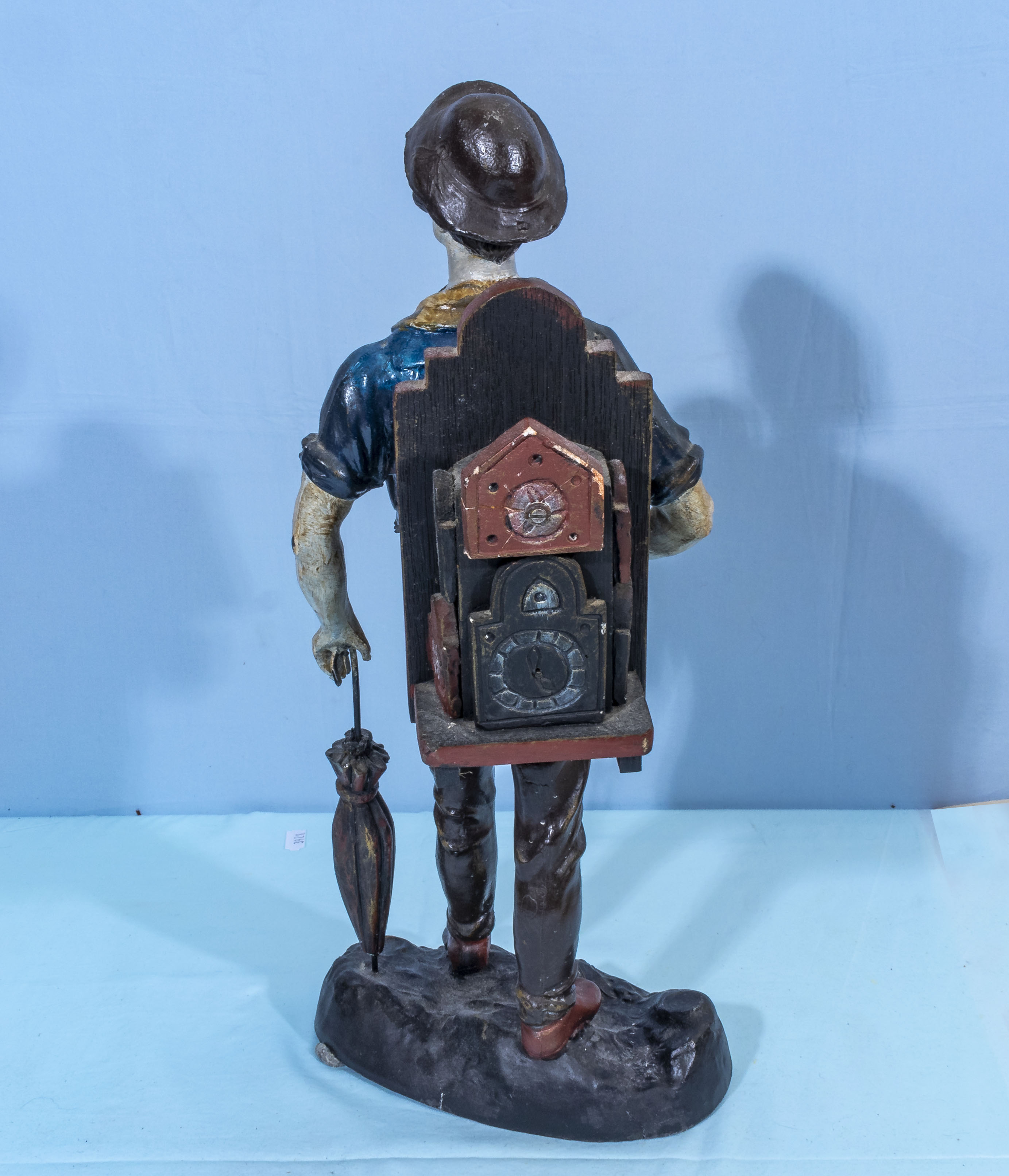 Vintage JVE Dutch Cast Iron Figure Clock Seller Man - Image 3 of 5