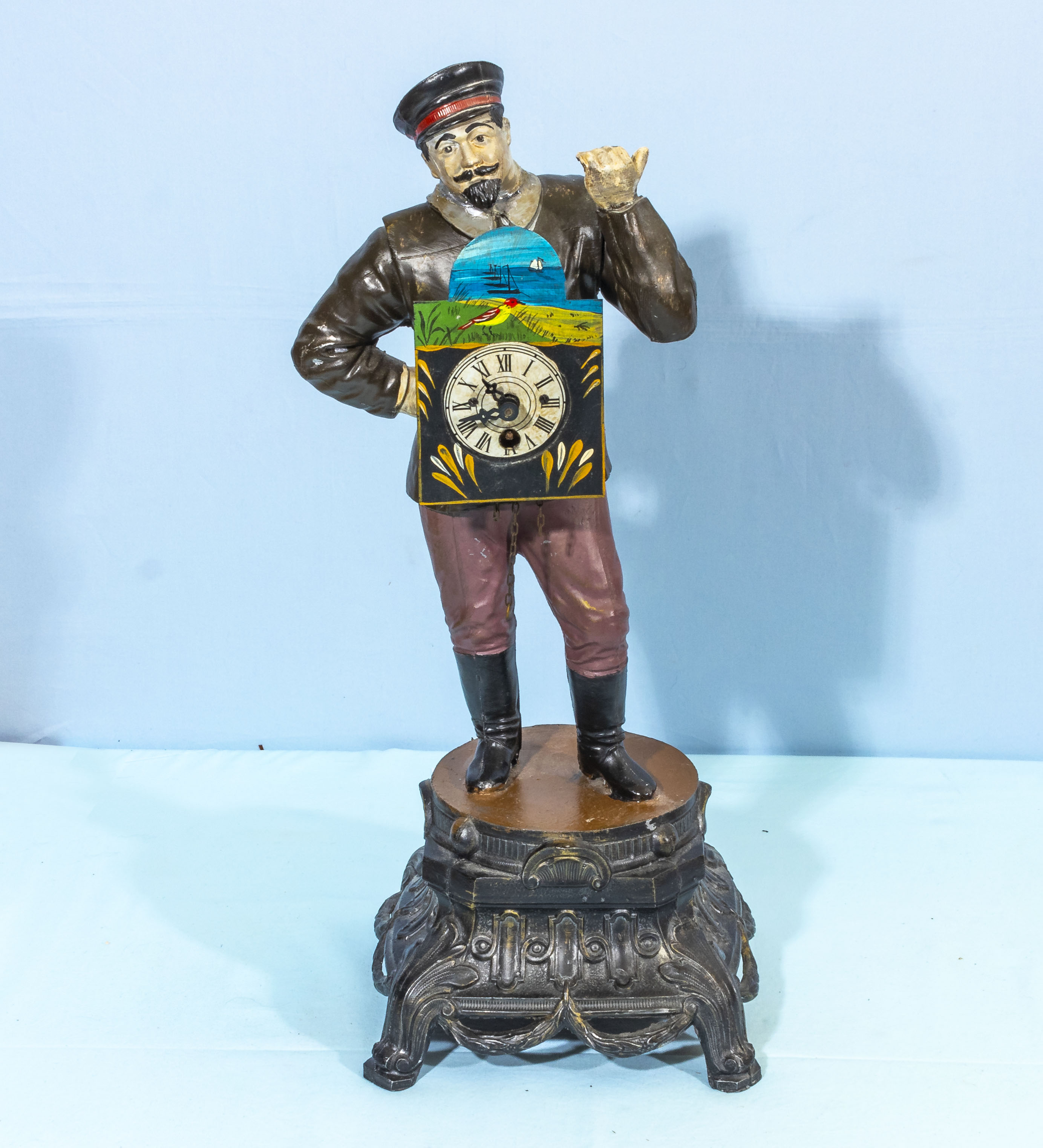 Vintage JVE Dutch Cast Iron Figure Clock Seller Man