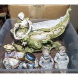 A pair of bisque piano babies and other ceramic items