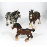 A Beswick shire horse and two others