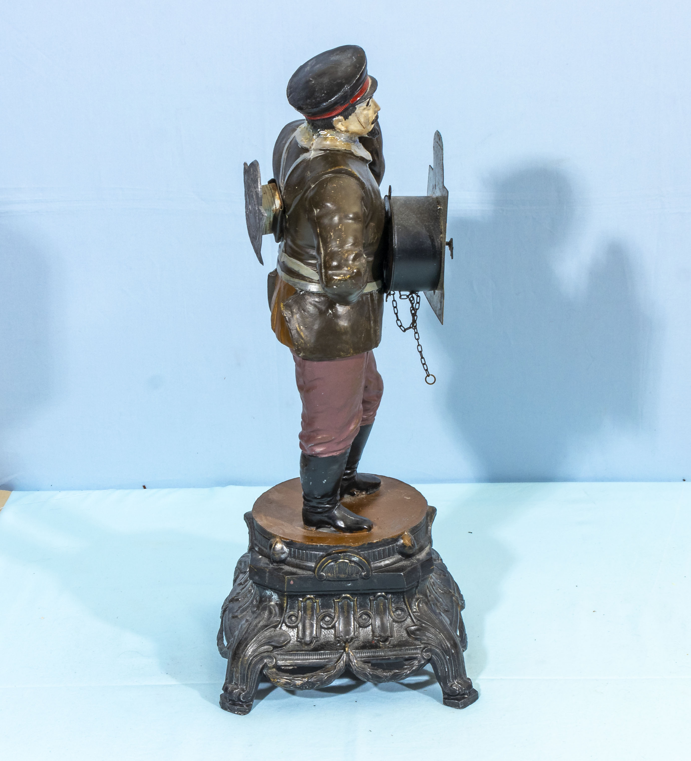 Vintage JVE Dutch Cast Iron Figure Clock Seller Man - Image 2 of 5