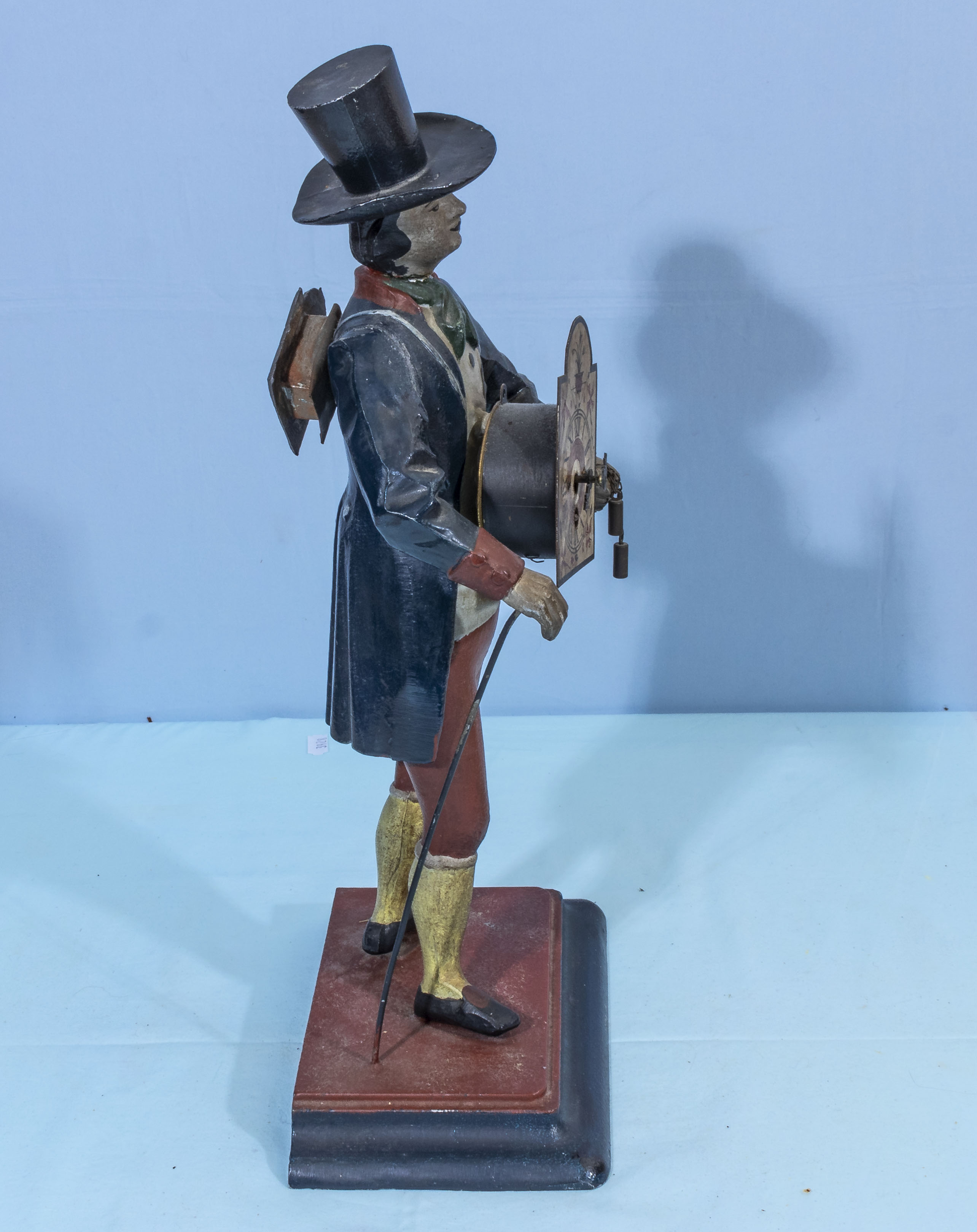 Vintage JVE Dutch Cast Iron Figure Clock Seller Man - Image 4 of 5