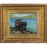 W Speirs - A small gilt framed watercolour depicting a shipwreck boat overall size 42cm x 50cm