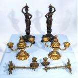A pair of lamp bases together with a pair of wall sconces and three branch candelabra