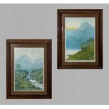 A pair of oak framed prints depicting Scottish Highland scenes