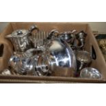 A box of silver plated items