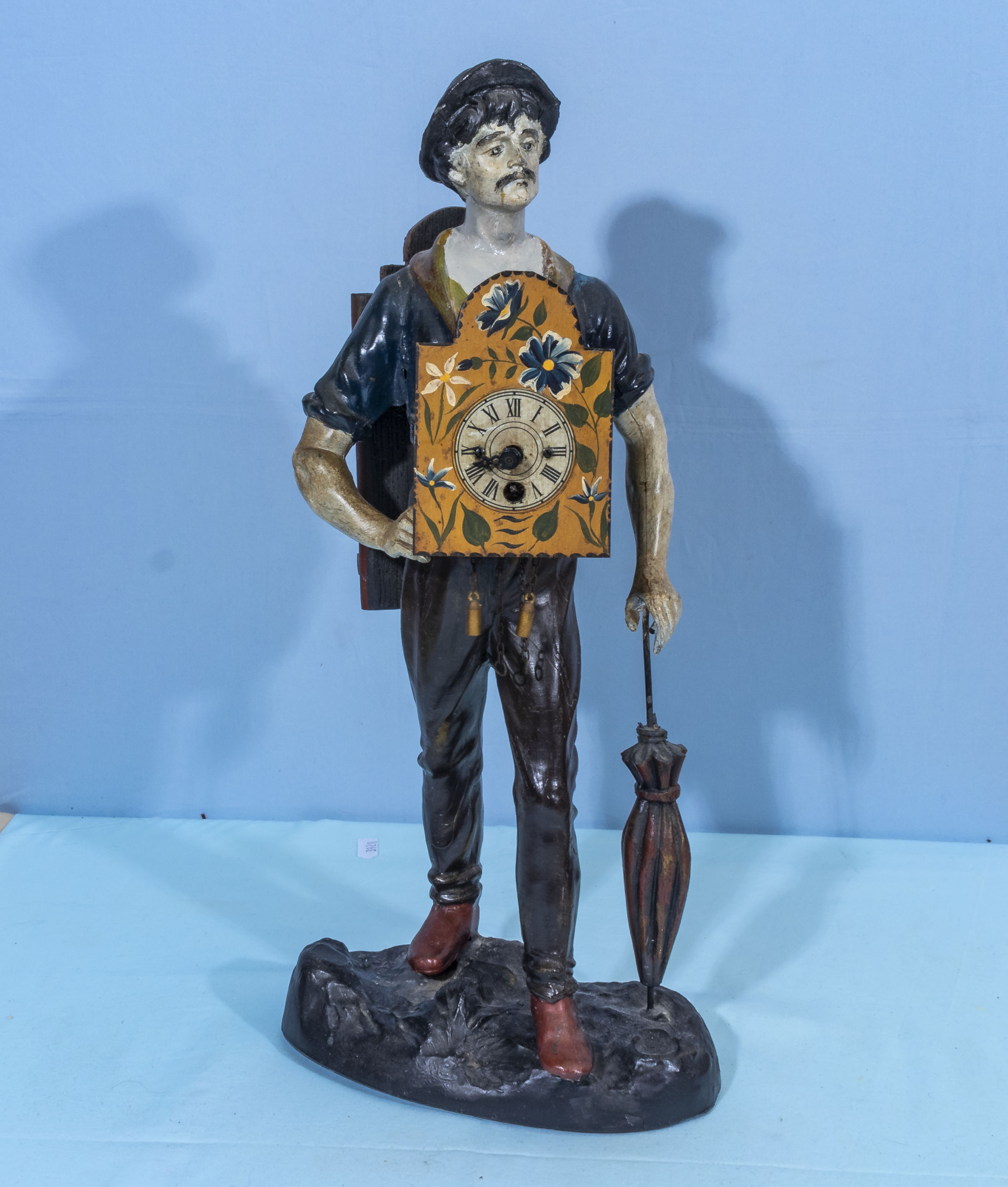 Vintage JVE Dutch Cast Iron Figure Clock Seller Man