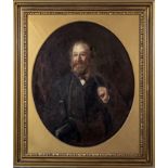 A gilt framed oil on board of John Lorne Stewart dated 1865, overall size 60cm x 50cm label verso.