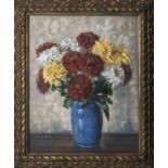 William Hunter R.O.I.(1890-1967)- Gilt framed oil painting Chrysanthemums 60cm x 50cm. Signed bottom