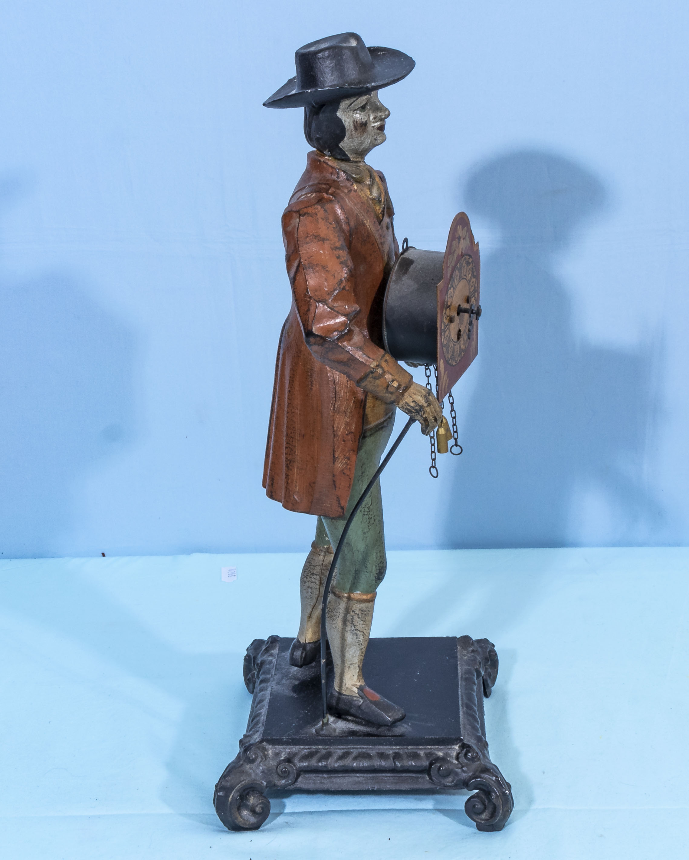 Vintage JVE Dutch Cast Iron Figure Clock Seller Man - Image 2 of 5