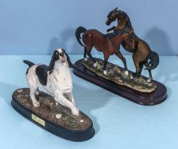 Two figure groups spaniel and horses