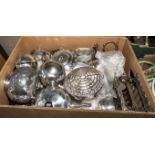 A box of silver plated items