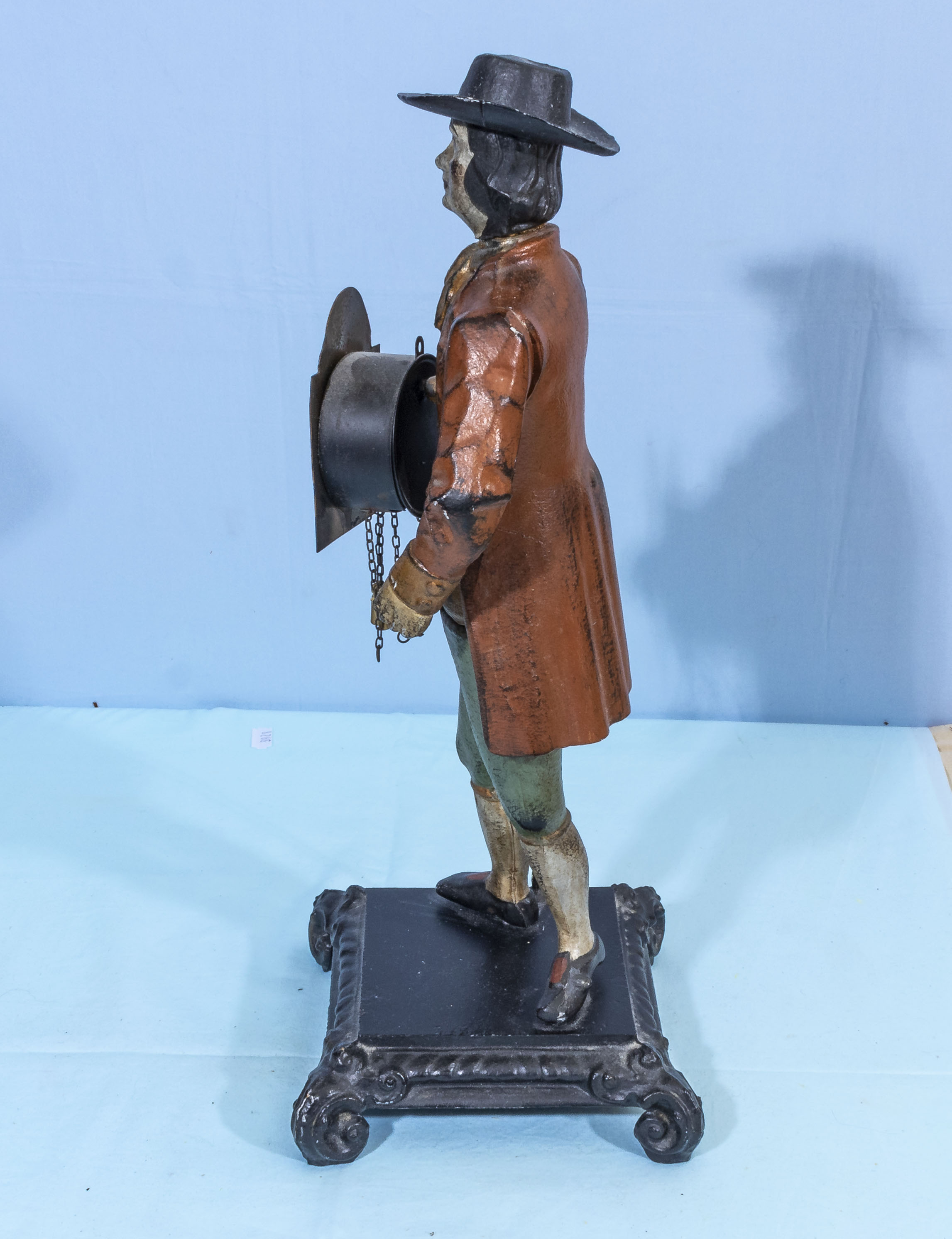 Vintage JVE Dutch Cast Iron Figure Clock Seller Man - Image 4 of 5