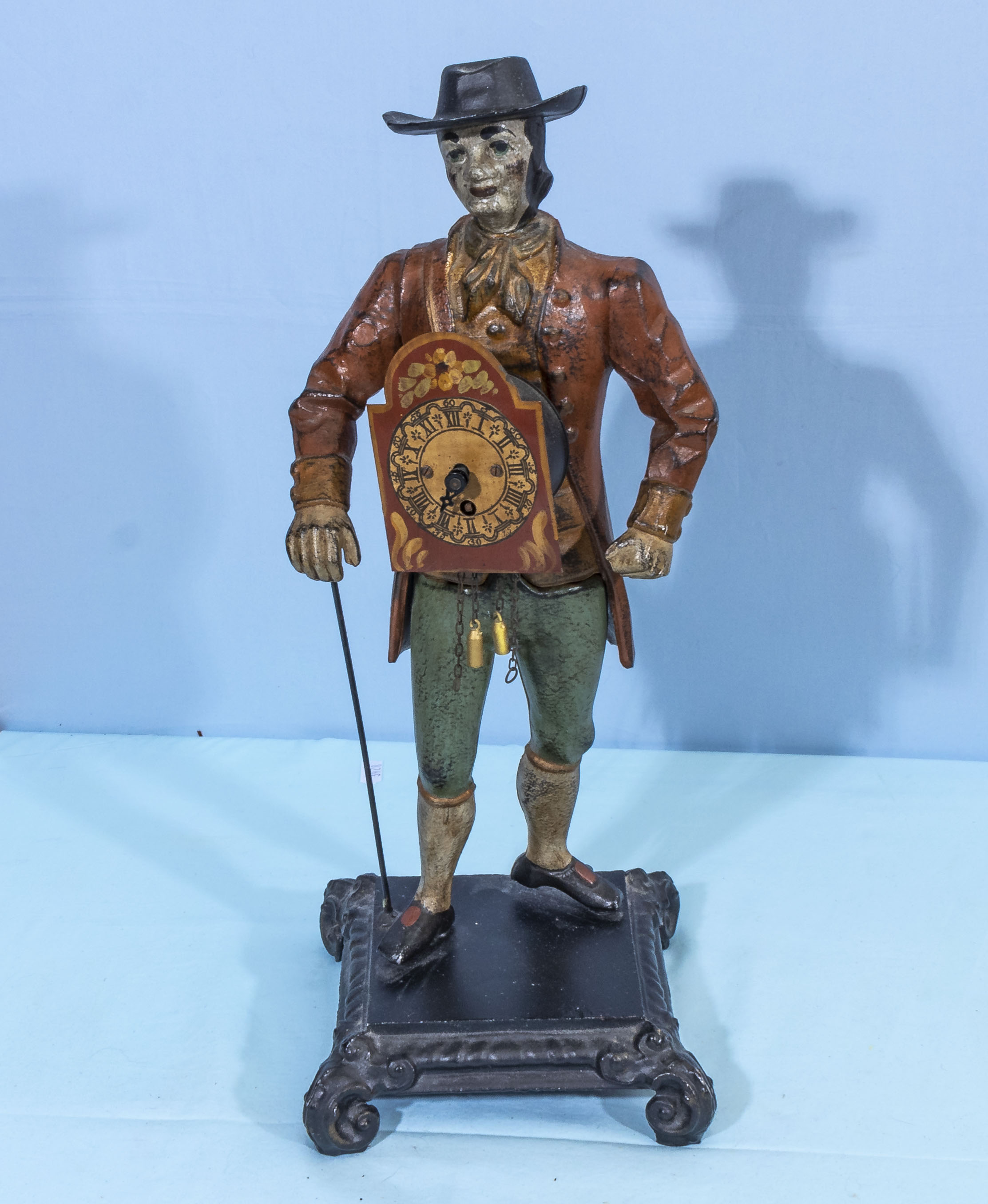 Vintage JVE Dutch Cast Iron Figure Clock Seller Man