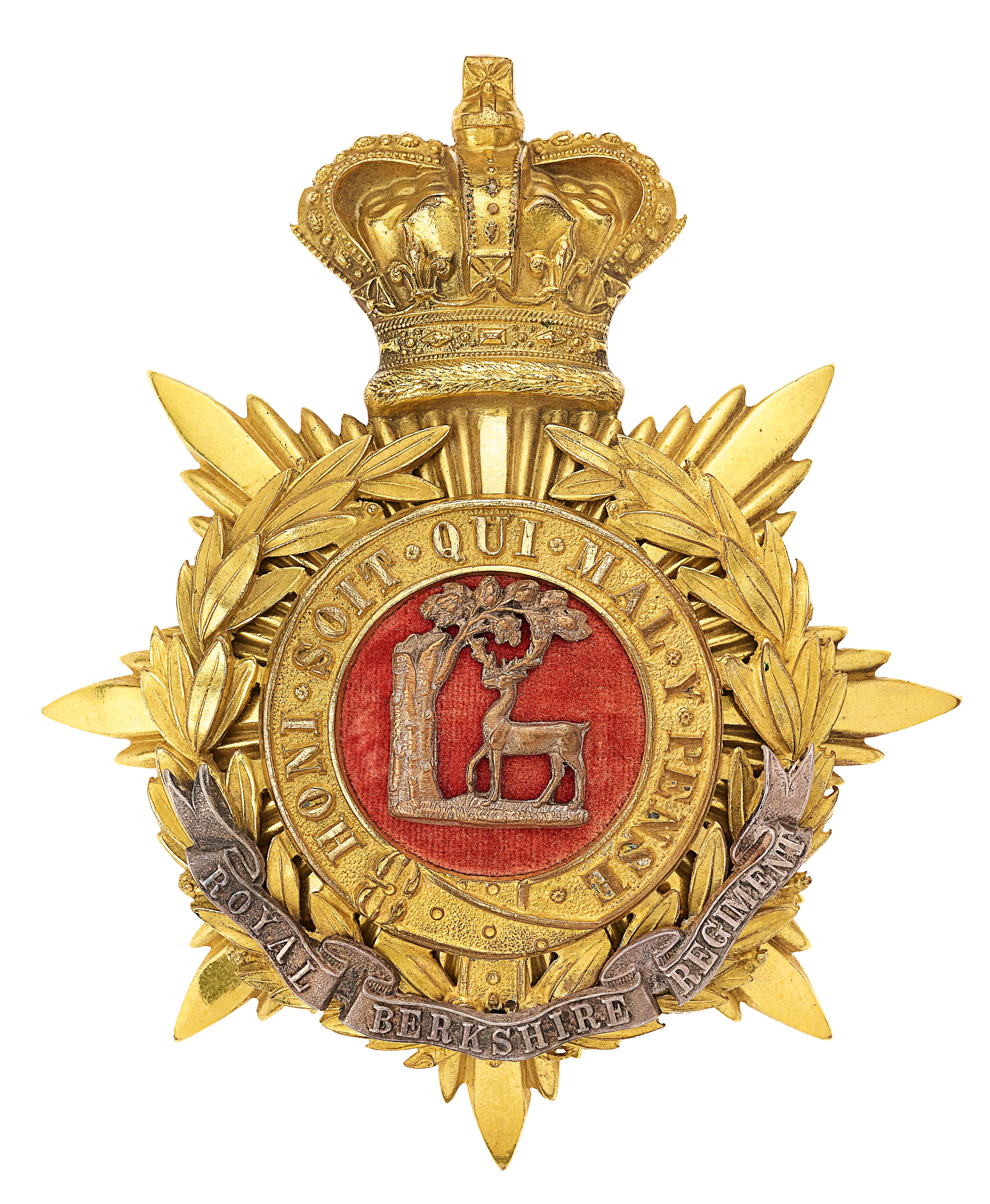 Royal Berkshire Regiment Victorian Officers helmet plate circa 1885-1901. Fine rich gilt crowned