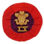 Boer War Imperial Yeomanry slouch hat rosette and badge. Good General Pattern red and purple silk