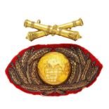 Royal Marine Artillery Officer forage cap badge circa 1903-22 Good two piece example. Scarlet backed