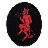 Inns of Court Regiment Officer beret badge WW2 period. Large padded black cloth oval bearing red