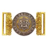 East Surrey Regiment Victorian Officer waist belt clasp circa 1881-1901. Fine silver and gilt