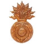 Royal Marine Artillery helmet plate circa 1878-1905. Good die-stamped brass large flaming grenade;