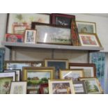 A quantity of framed and glazed pictures, a map of America and a gilt framed wall mirror to