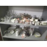 A mixed lot to include a Stuart cut glass jug, silver plate, a Worcester cup and saucer and other