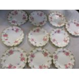 Ten Royal Crown Derby Royal Pinxton Roses A.1155 plates, 20cm diameter, First quality