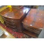 A reproduction mahogany bow fronted chest of four long drawers together with two bedside chests