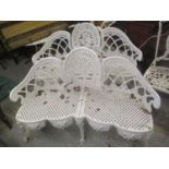 A pair of aluminium white painted garden three seater benches