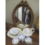 A 19th century Staffordshire matched tea set decorated with dragons in blue and white, and a 20th