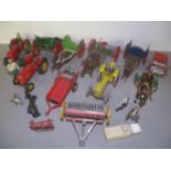 A collection of mixed Die cast to include Dinky Massey Ferguson, Massey Harris farm tractors,