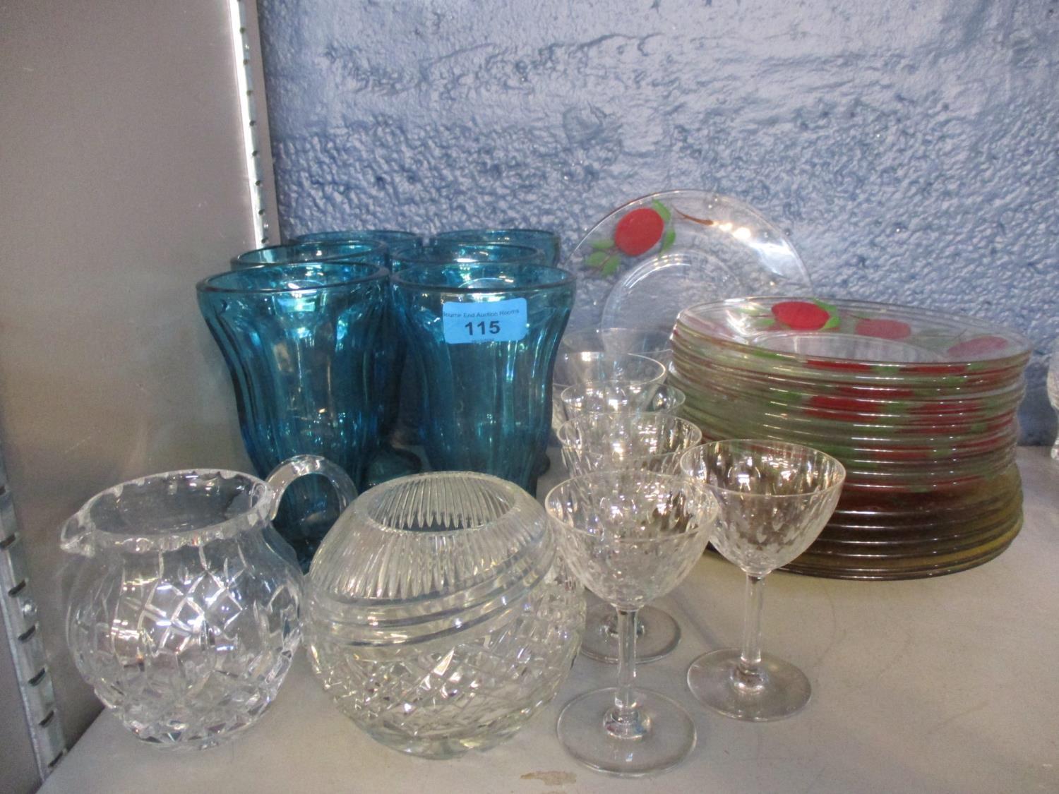 Modern turquoise glass sundae dishes and mixed glassware to include modern cobalt blue wine glasses, - Image 2 of 5