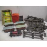 A selection of Meccano to include a LMS type 101 Locomotive together with carriages, transformer,