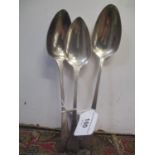 Three George III silver spoons, London, dates 1799, 1807 and 1832, by various makers to include