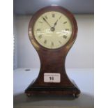 Edwardian amboyna inlaid cased balloon mantel clock, white enamelled Roman dial with makers/
