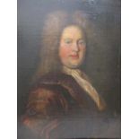 British School, 18th century half portrait of a gentleman in a full bottomed wig, oil painting on