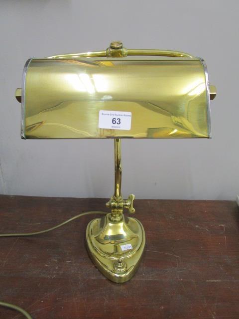 An Art Nouveau brass desk lamp with brass and silver plated shade, adjustable curved column on heart - Image 4 of 5