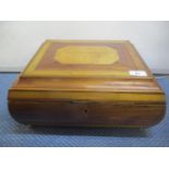 An early 19th century rosewood and satinwood work box with later fittings 17 h x 38cm w