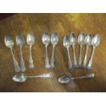 A set of five Georgian Scottish silver Kings pattern spoons, Glasgow 1827, and other Georgian