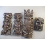 Four treen carved sculptures to include a pair of 19th century continental carved figures