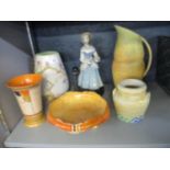 A selection of Art Deco ceramics to include a Clarice Cliff My Garden pattern vase, E.Radford, and