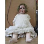 Heubach Kopplesdorf 300.6 bisque headed child doll, closing blue glass eyes with eyelashes, open