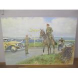 Early 20th century British School - A WWI military road scene with a car being stopped to allow a