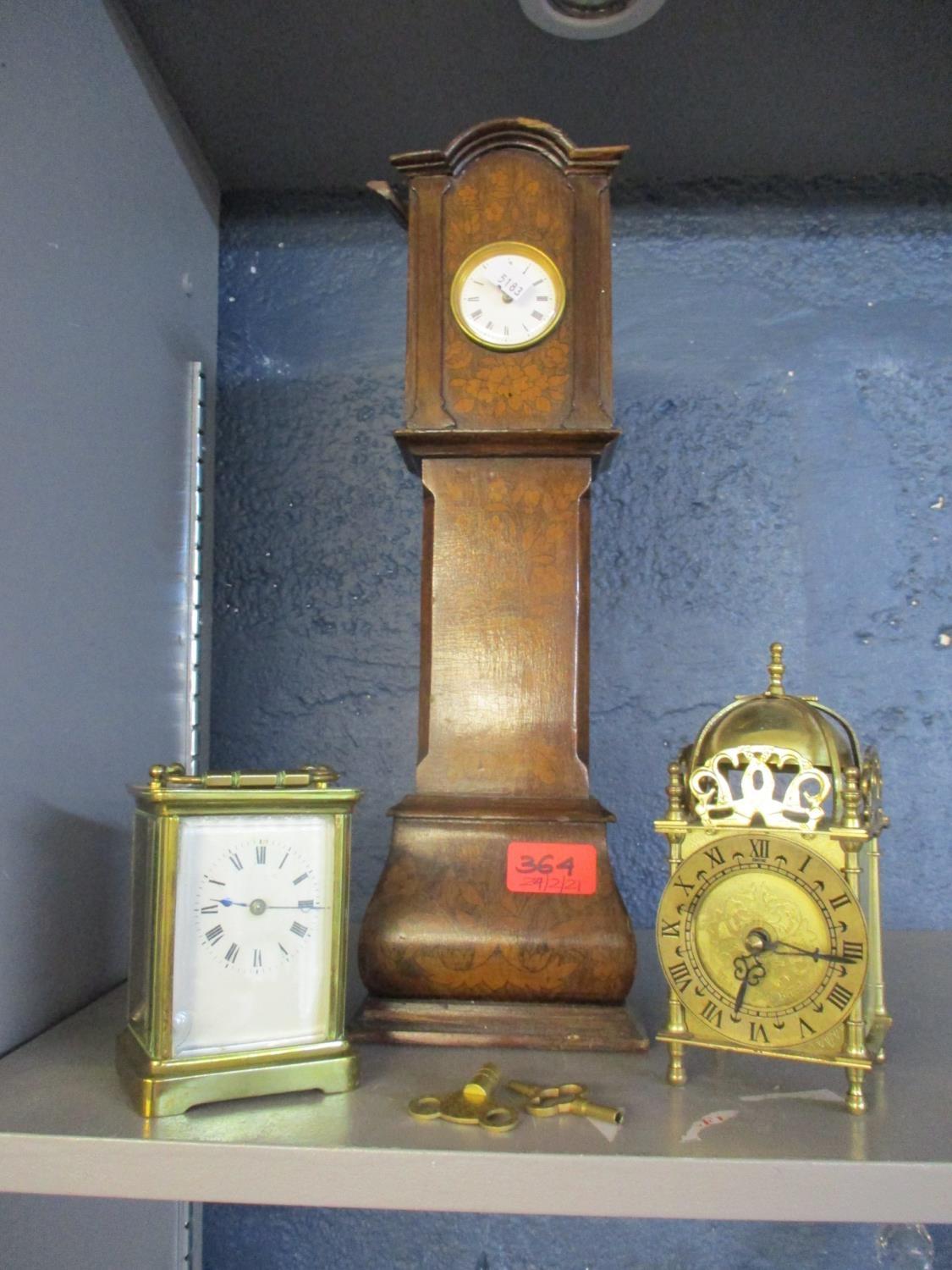 A miniature Dutch marquetry long case clock A/F together with a five window carriage clock A/F and a