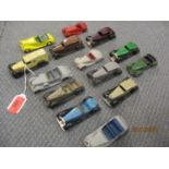 Dinky diecast pre and post war cars, some with later touch-up paintwork, to include Lagonda,