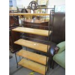 A French reproduction bread rack with five teak shelves