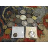 A mixed group of coins to include William III half penny, an Italian papal state Urbanus VIII 1