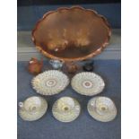 A Copper Arts and Crafts style tray together with early 20th century tableware and later miniature