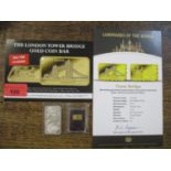 A 24k 2017 London Tower Bridge gold proof coin bar, in original packaging with information leaflets,