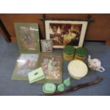 A mixed lot to include Margaret W. Tarrant fairy prints, mid 20th century Worcester ware metal